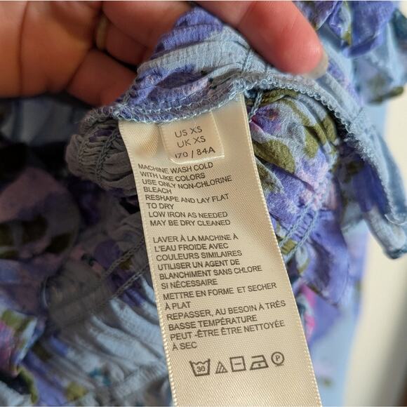 Free People Blue Floral Lace Long Sleeve Crop Top Blouse - Picture 7 of 10